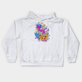 Cosmic cat on pizza moon Kids Hoodie